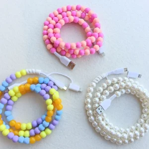 Cavo USB perline, rosa, perla, colori pastello